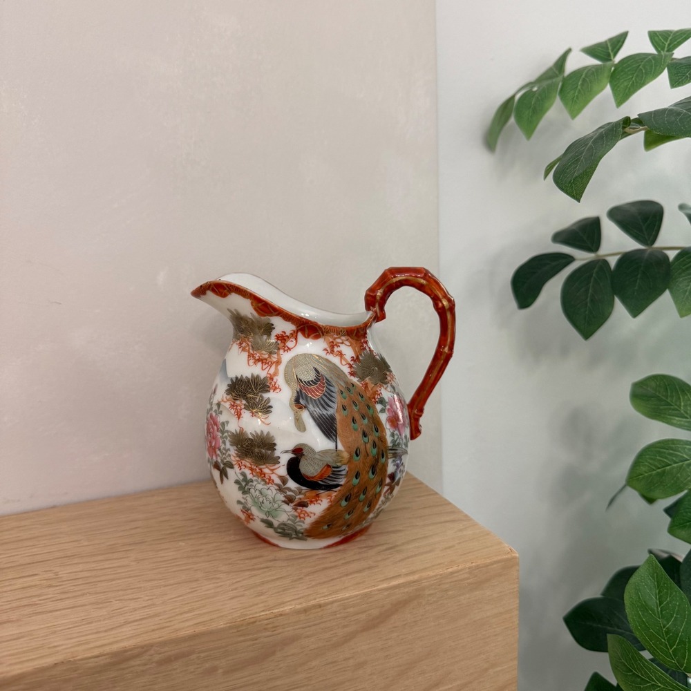 Vintage‎ Japanese Kutani Porcelain Peacock Creamer Pitcher Gold Gilt Handle